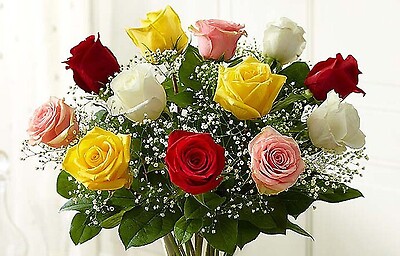 # Mixed Color Roses Wrapped Bouquet