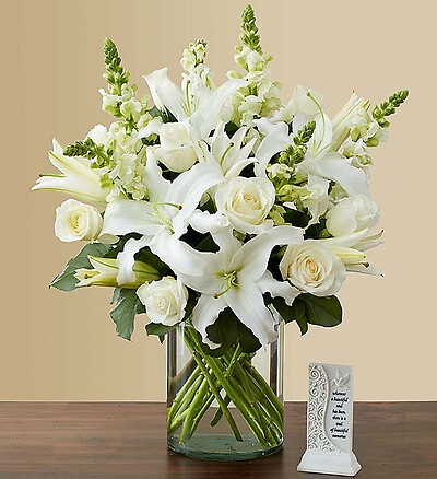 White Sympathy Bouquet with Memory Plaque